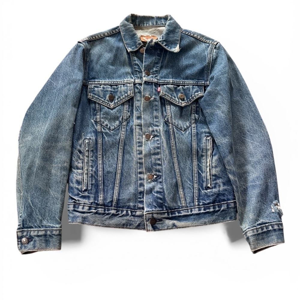 Vintage 80s Levi’s Denim Trucker Jacket Adult 38R Blue Wash Mens Distressed